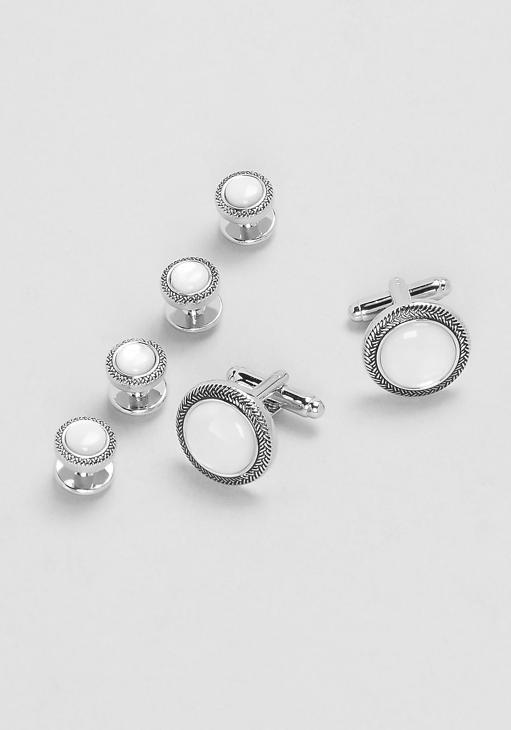 Jos. A. Bank Round Mother-of-Pearl Antique Braided Cufflinks & Stud Set