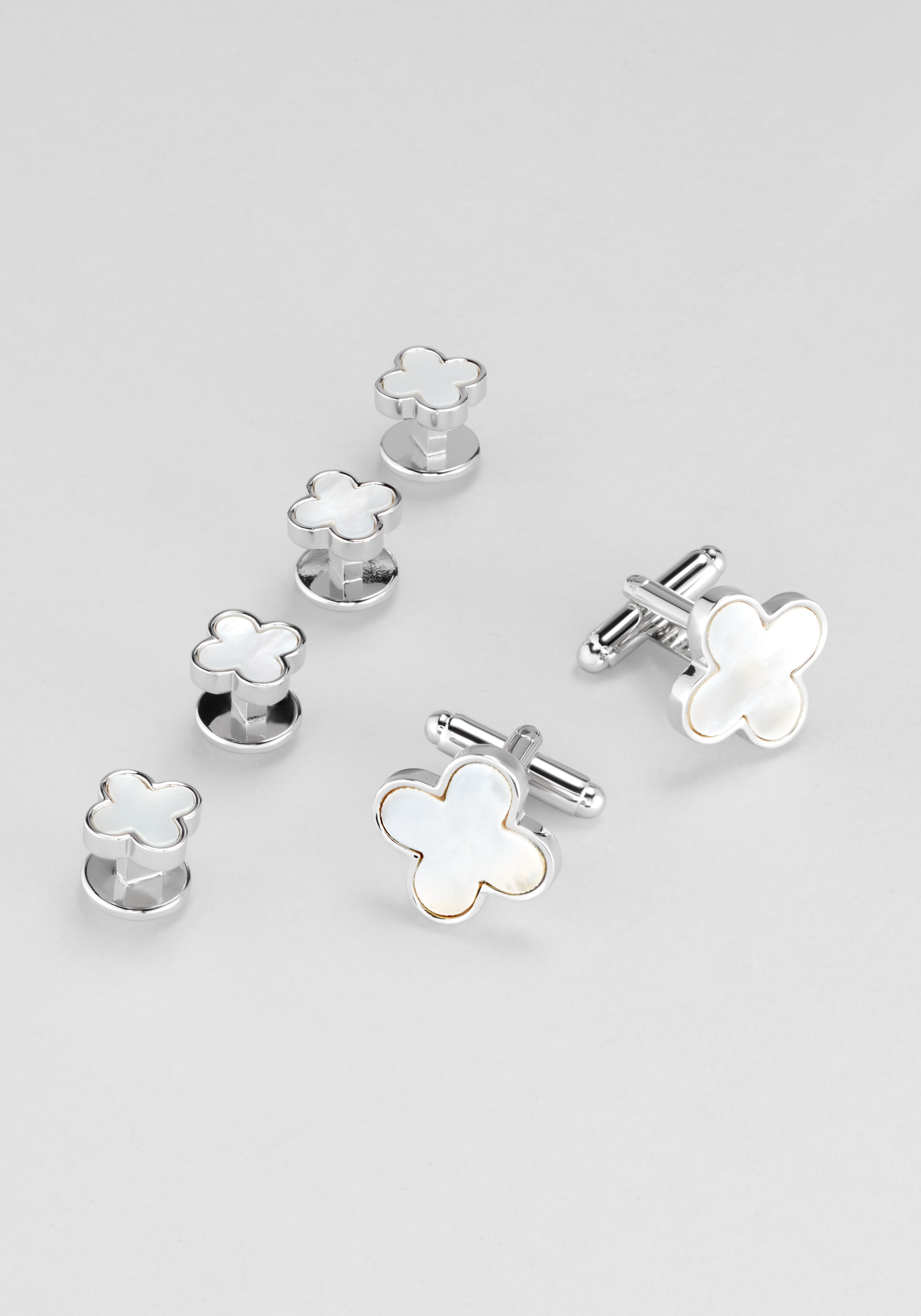 Joseph A. Bank Mother of Pearl Quatrefoil Cufflink and Stud Set