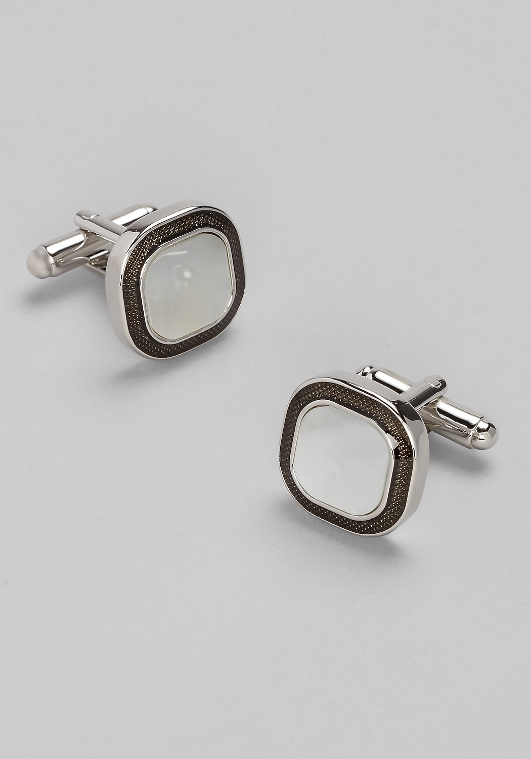Joseph A. Bank Square Mother of Pearl Enamel Border Cufflinks