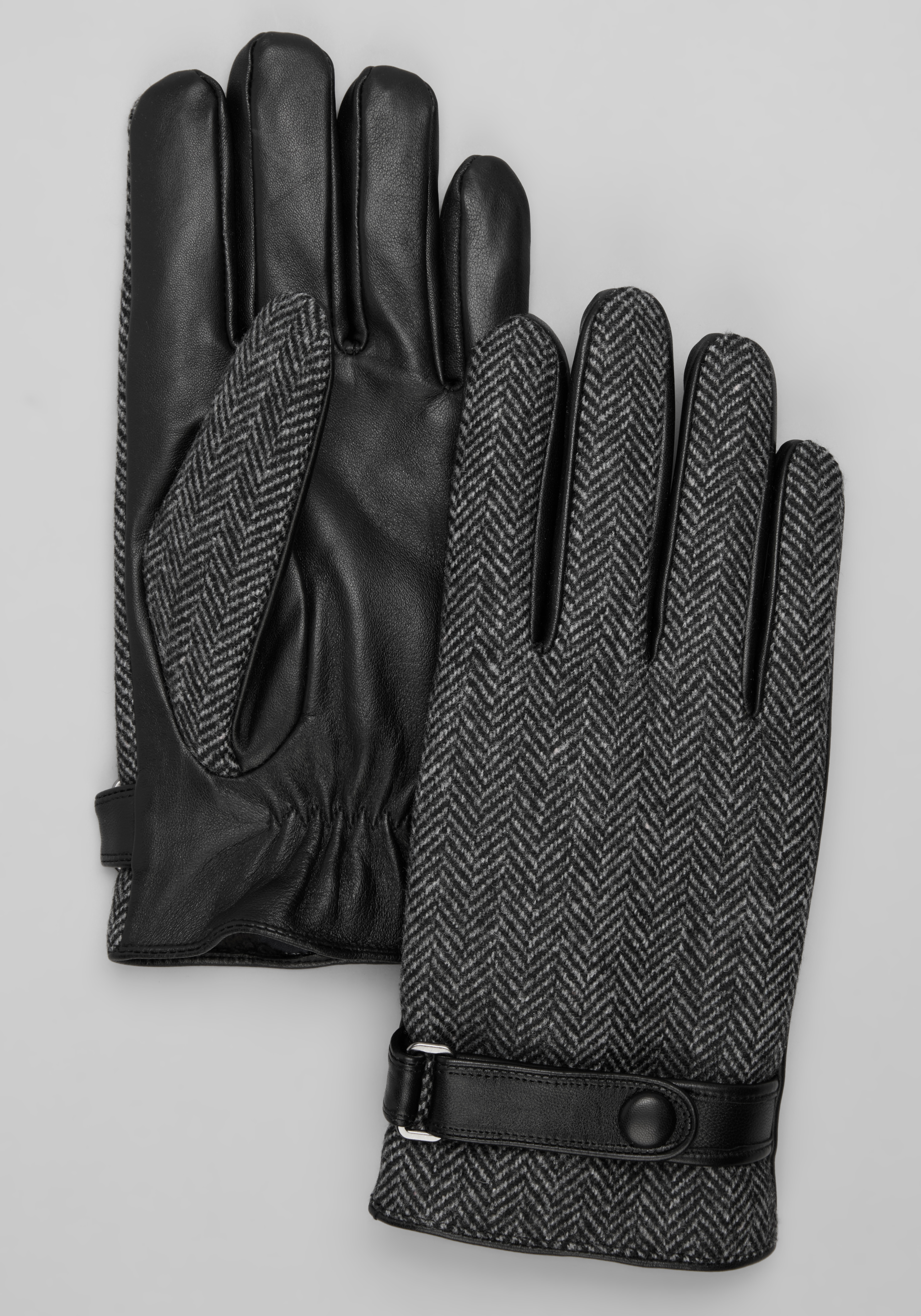 Reserve Collection Herringbone Fabric & Leather Gloves