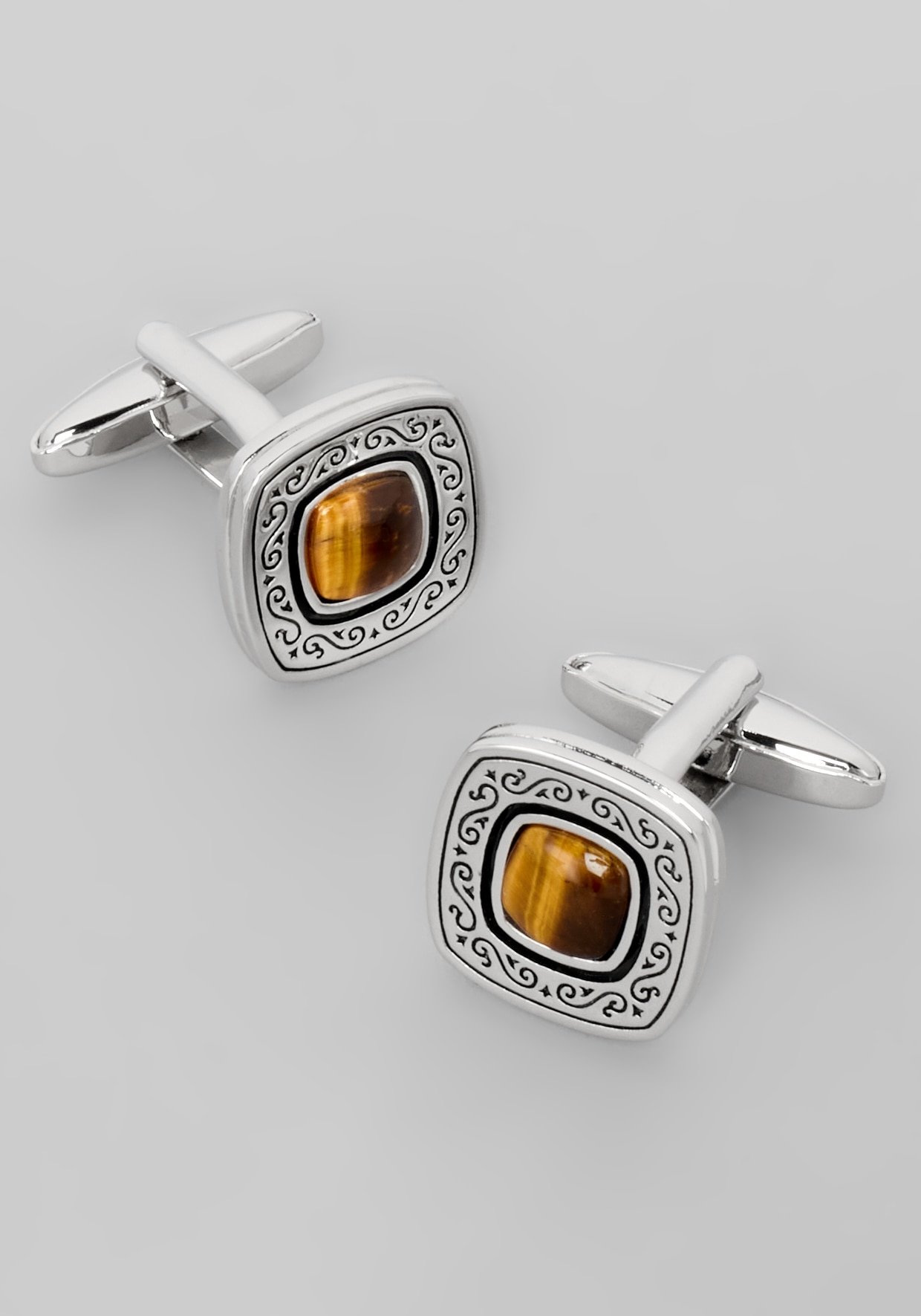 Men's Accessories, Jos. A. Bank Square Enamel Intricate Tiger's Eye Cufflinks - Jos A Bank