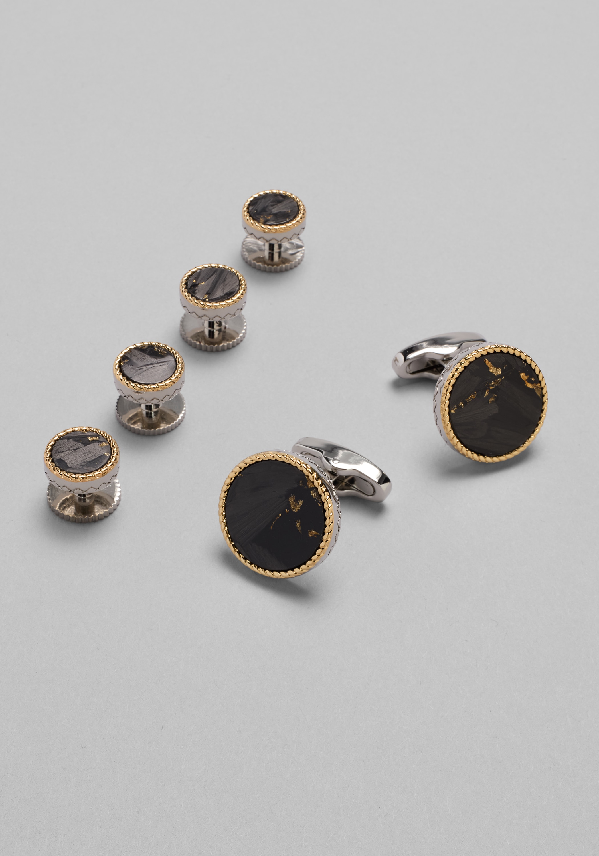 Men's Accessories, Joseph Abboud Black Onyx Gold Flakes Pattern Cufflink & Stud Set - Jos A Bank