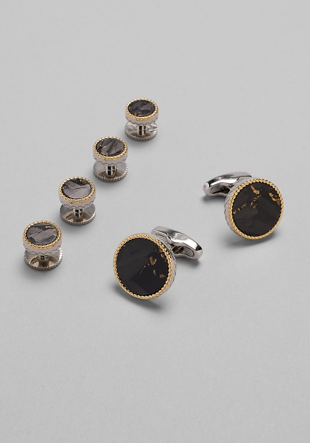 Joseph Abboud Black Onyx Gold Flakes Pattern Cufflink & Stud Set