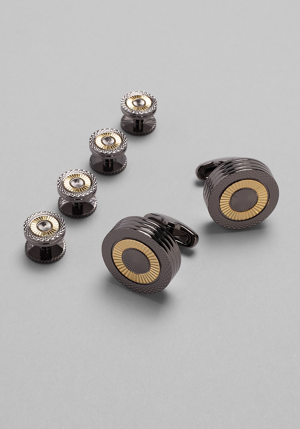 Joseph Abboud Round Gunmetal Textured Cufflink & Stud Set