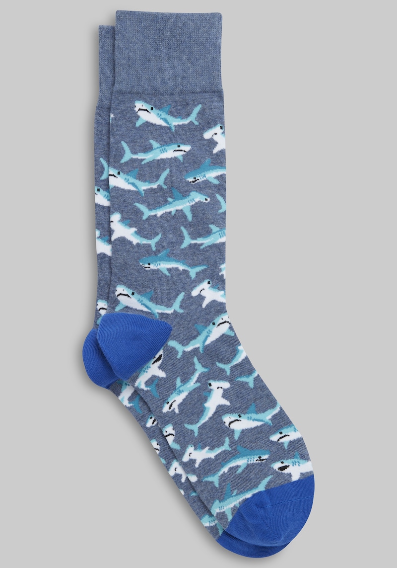 Men's Jos. A. Bank Shark Species Socks - King Size at Jos. A. Bank, Blue/Denim Heather, Size Mid Calf King
