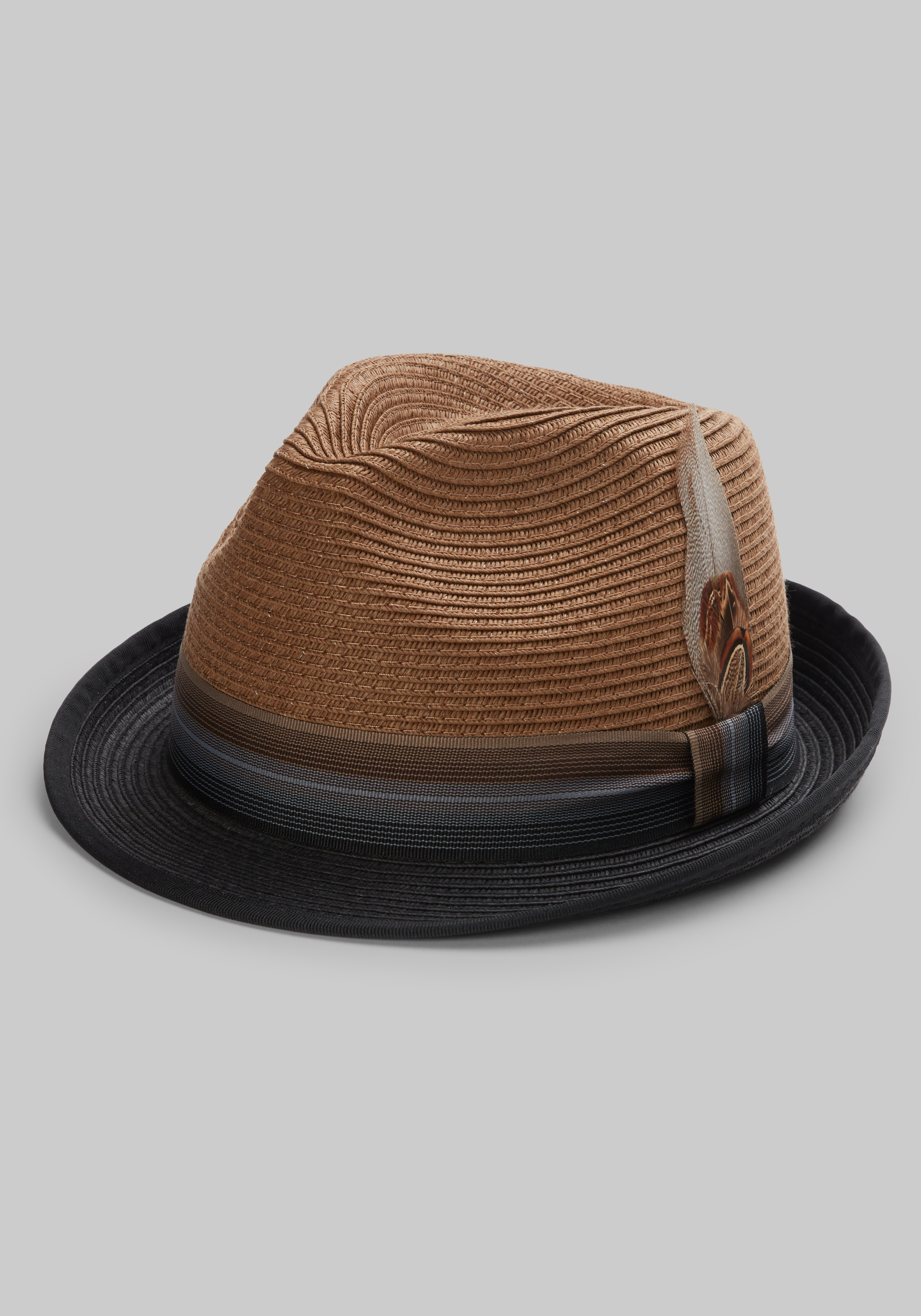 Men's Accessories, Jos. A. Bank Two Tone Toyo Fedora With Feather CLEARANCE - Jos A Bank