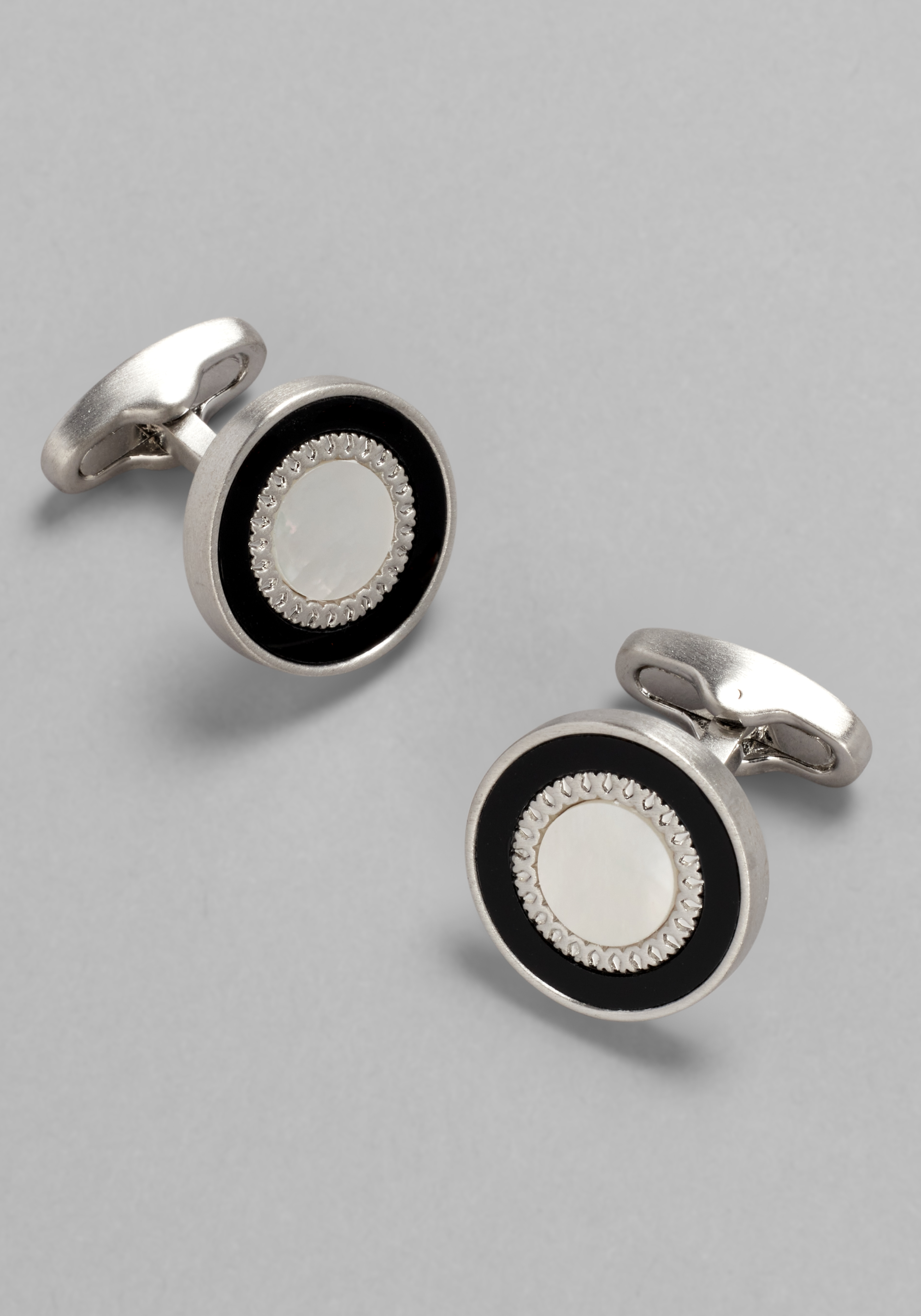 Jos. A. Bank Round Ornate Mother-of-Pearl & Onyx Cufflinks