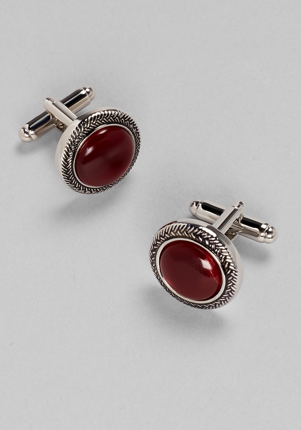 Jos. A. Bank Round Stone Antique Silver Braided Border Cufflinks