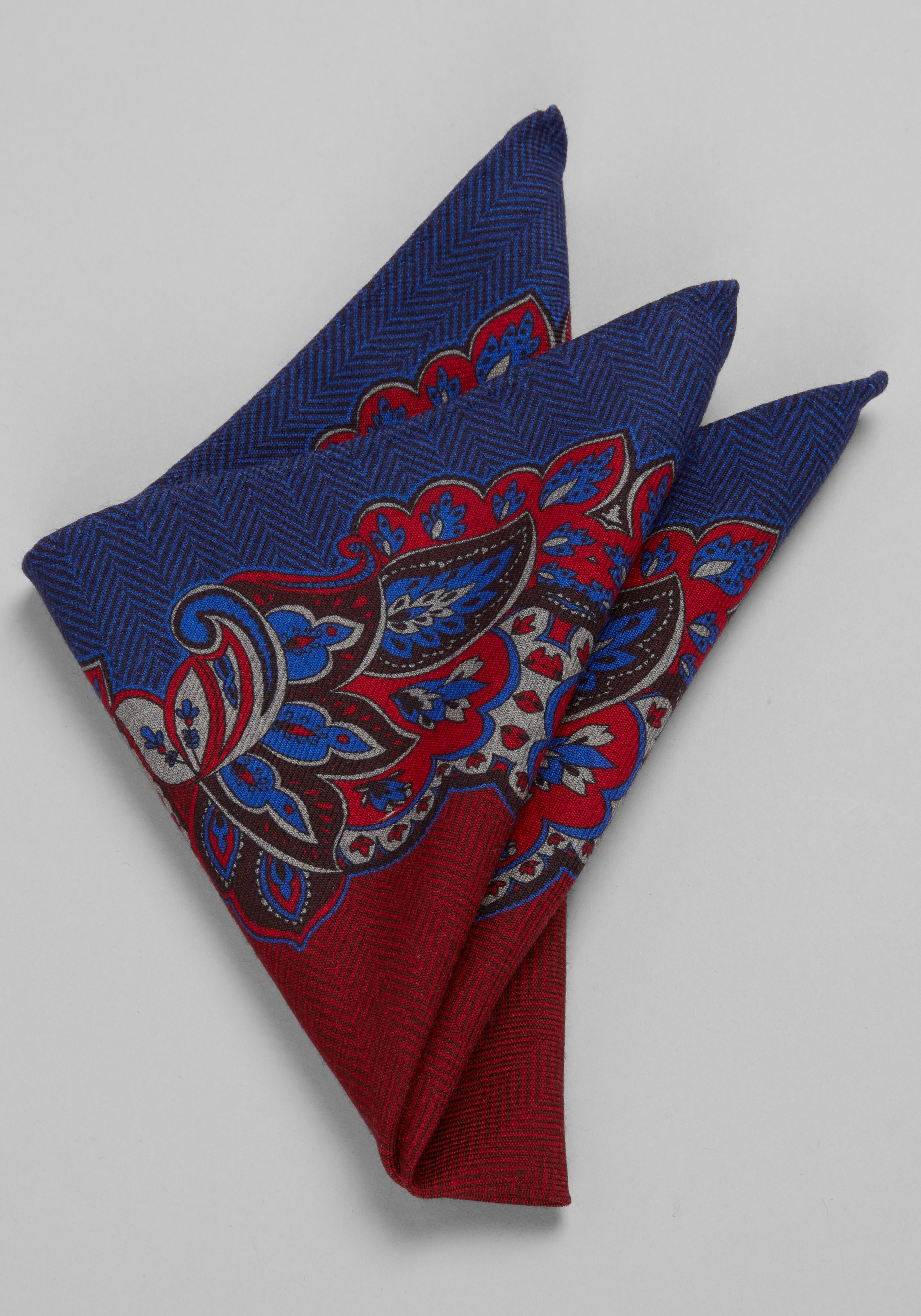 Jos. A. Bank Paisley & Herringbone Reversible Wool Pocket Square CLEARANCE