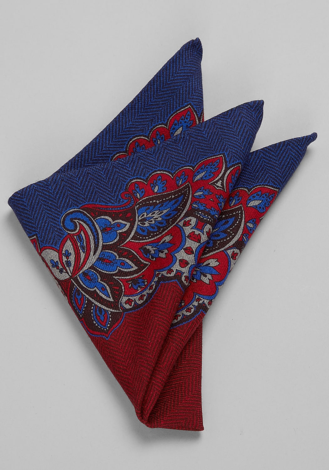 Jos. A. Bank Paisley & Herringbone Reversible Wool Pocket Square CLEARANCE