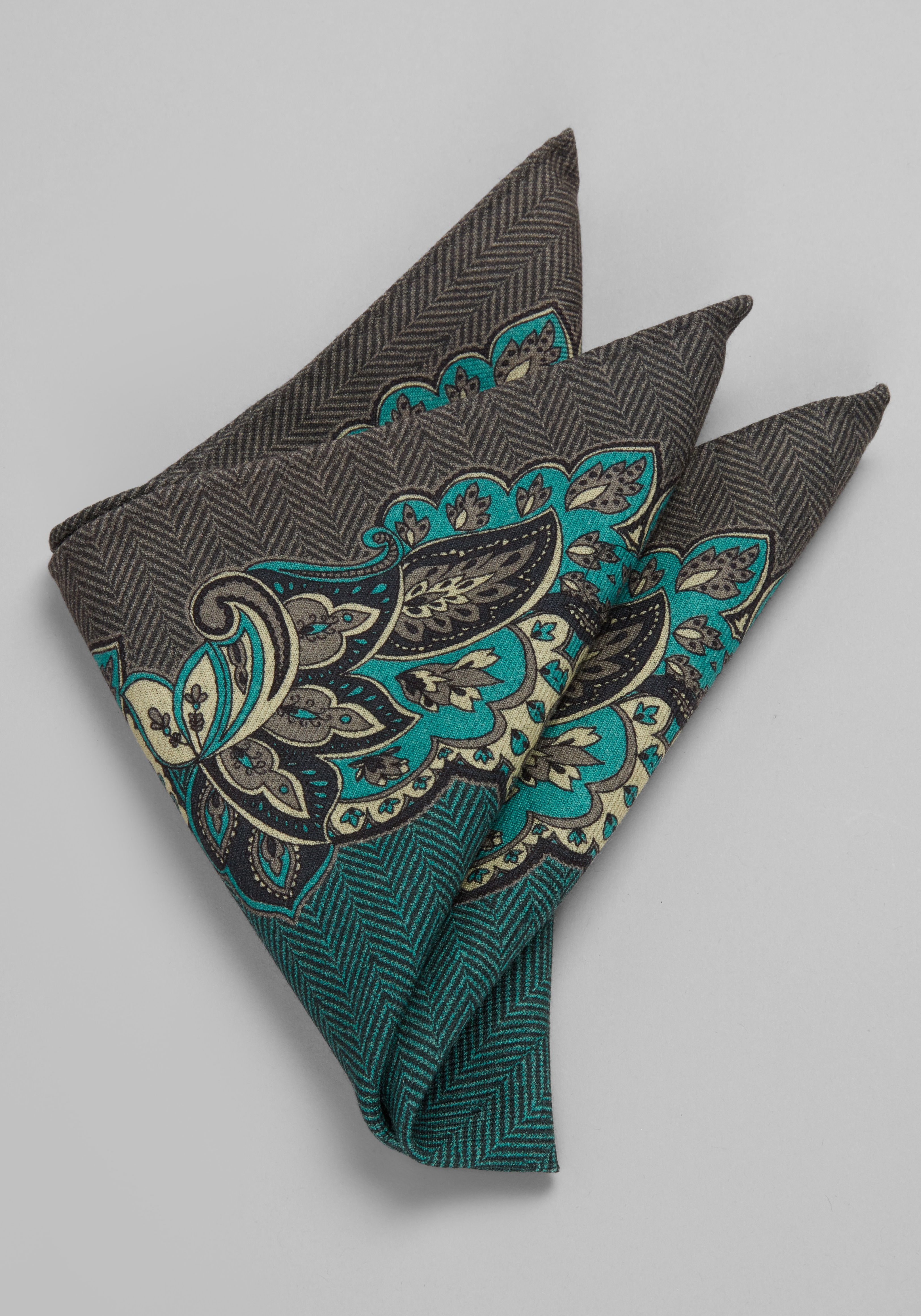 Men's Accessories, Jos. A. Bank Paisley & Herringbone Reversible Wool Pocket Square - Jos A Bank
