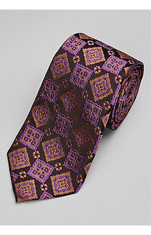 Gentleman Joe Brown & Orange Plaid Checked Tie Multicolored 