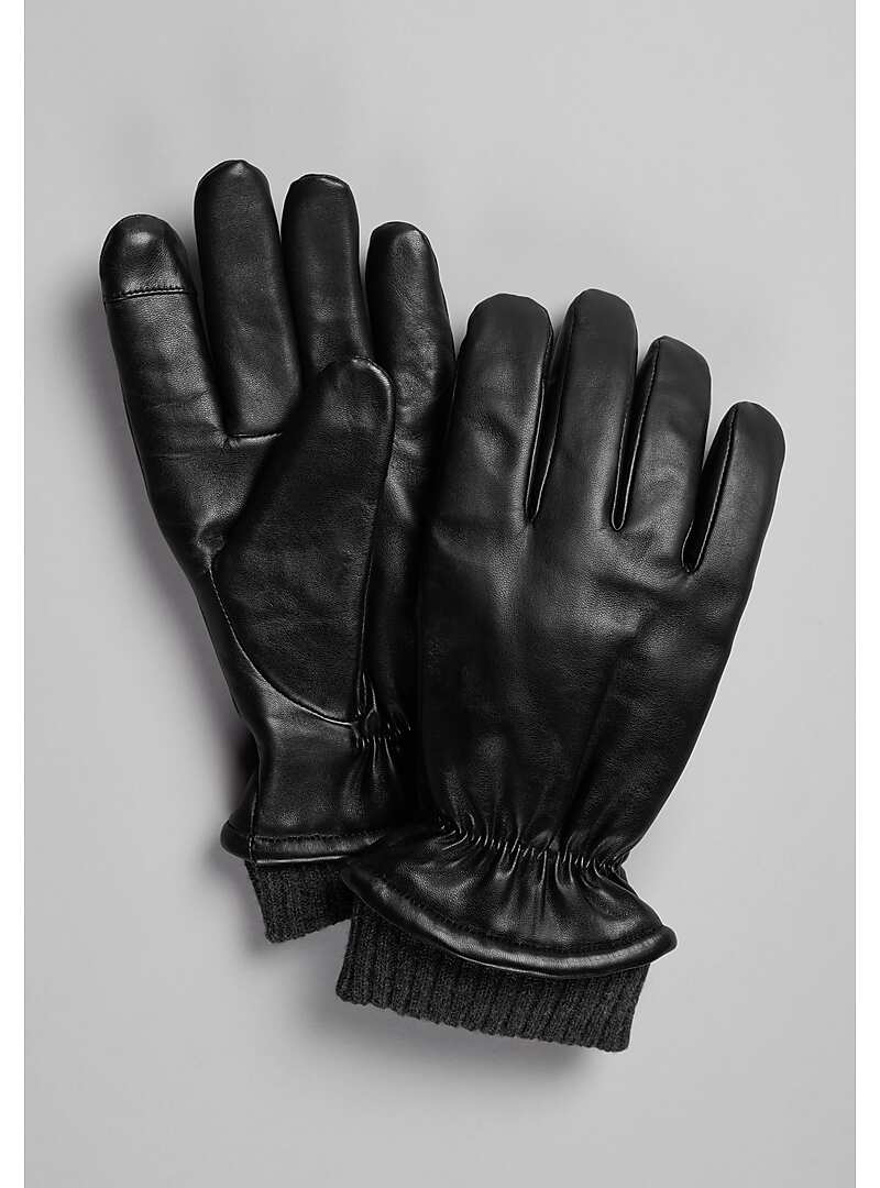 Jos. A. Bank Knit Cuff Leather Tech Gloves (Black)