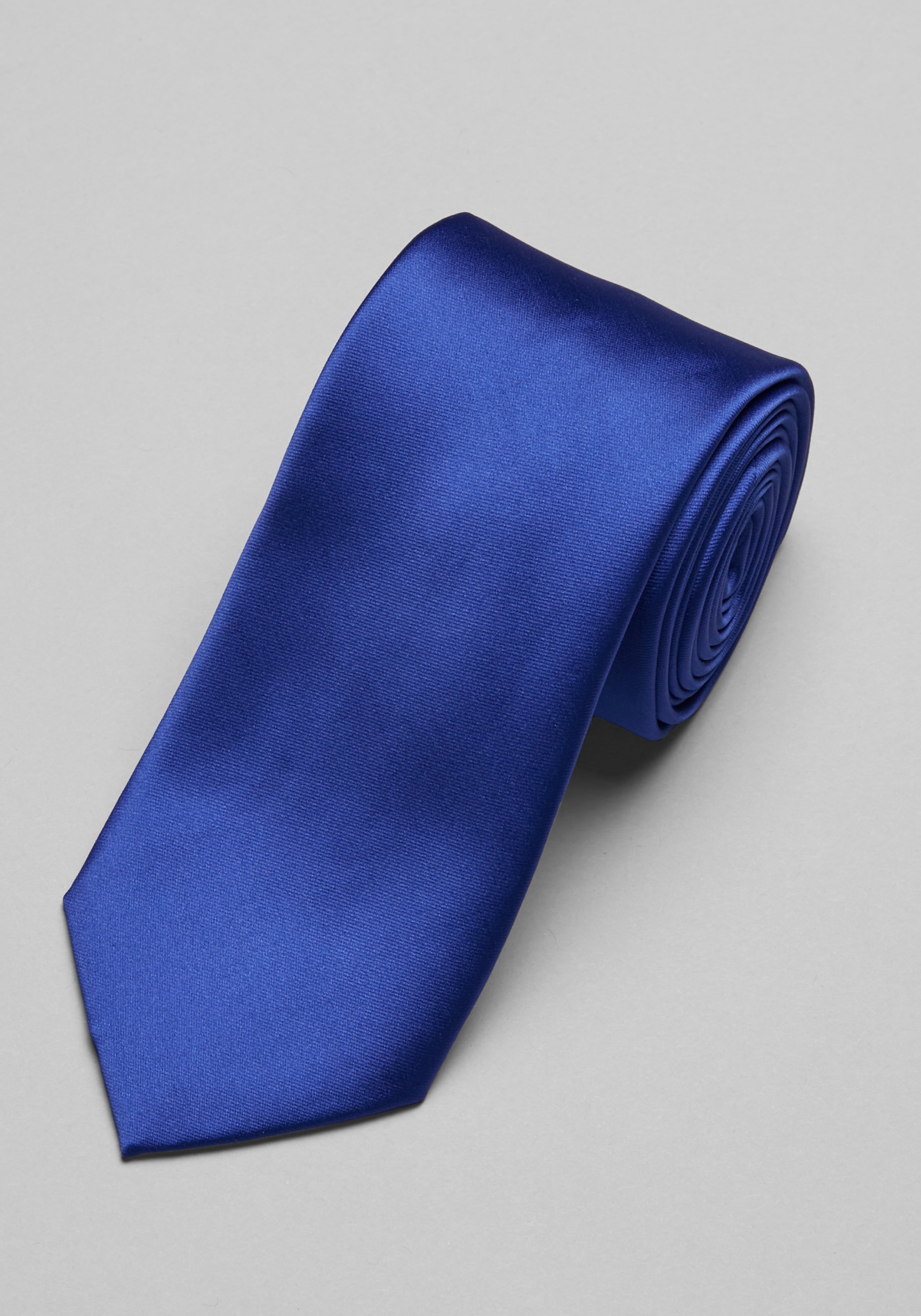 French Blue Necktie. Solid Color Fine-Stripe Tie, No Print