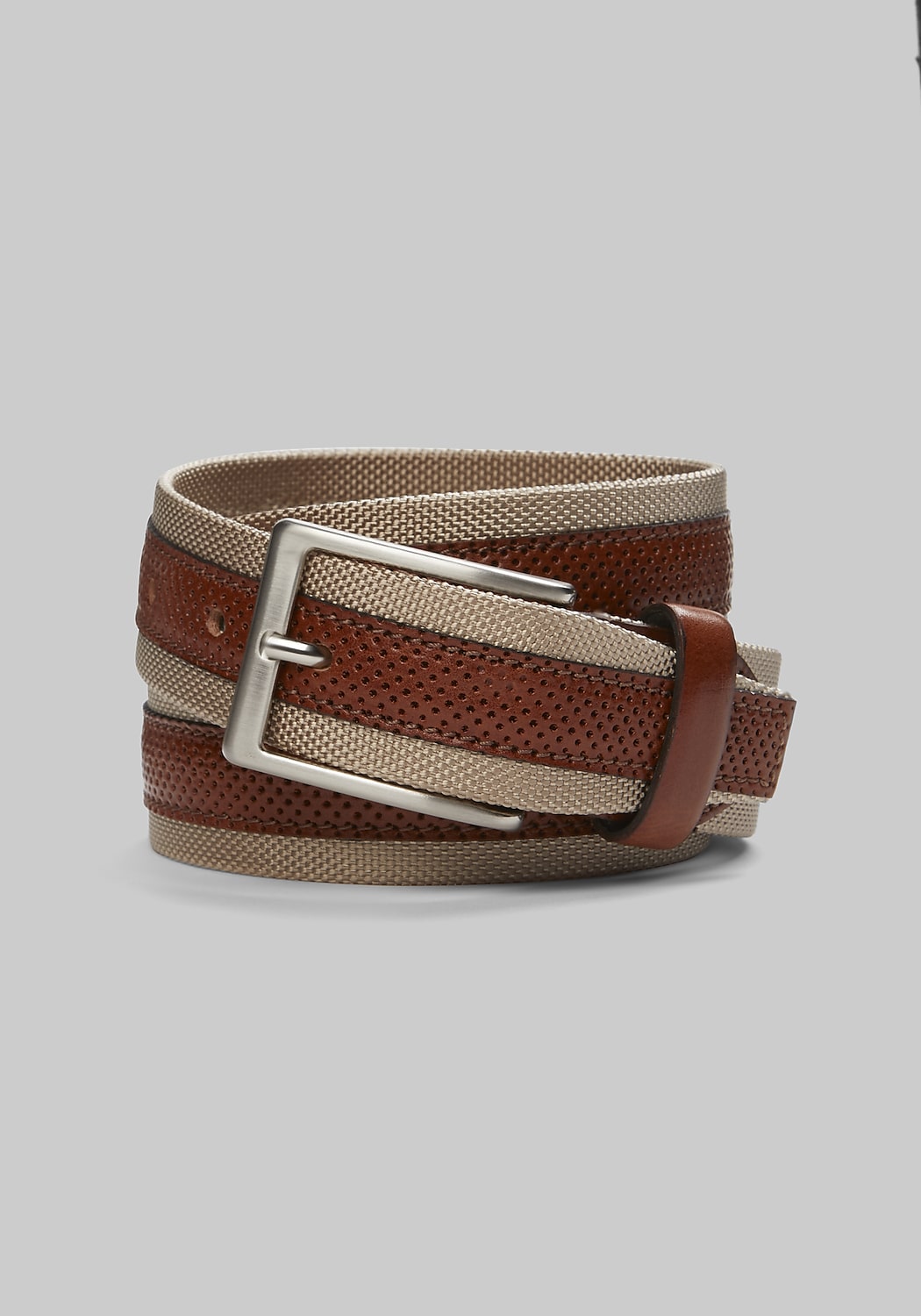 Jos. A. Bank Perforated Leather and Nylon Feather Edge Belt - Long