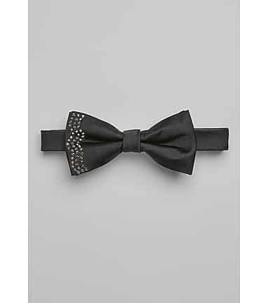 Men's Pre-tied Black Silk Satin Bow Tie Already Tied