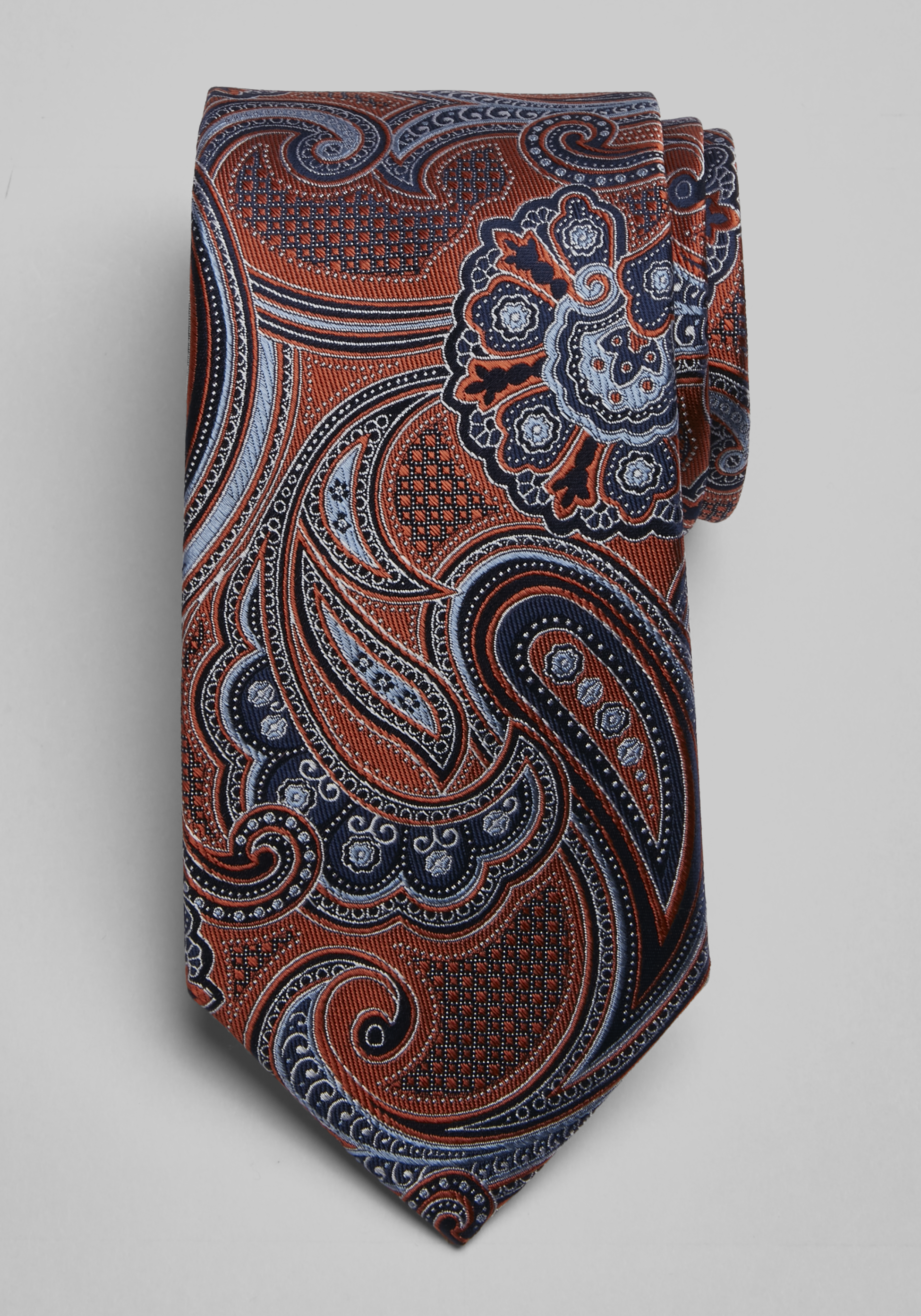 French Paisley Tie in Bright Orange and Blue 