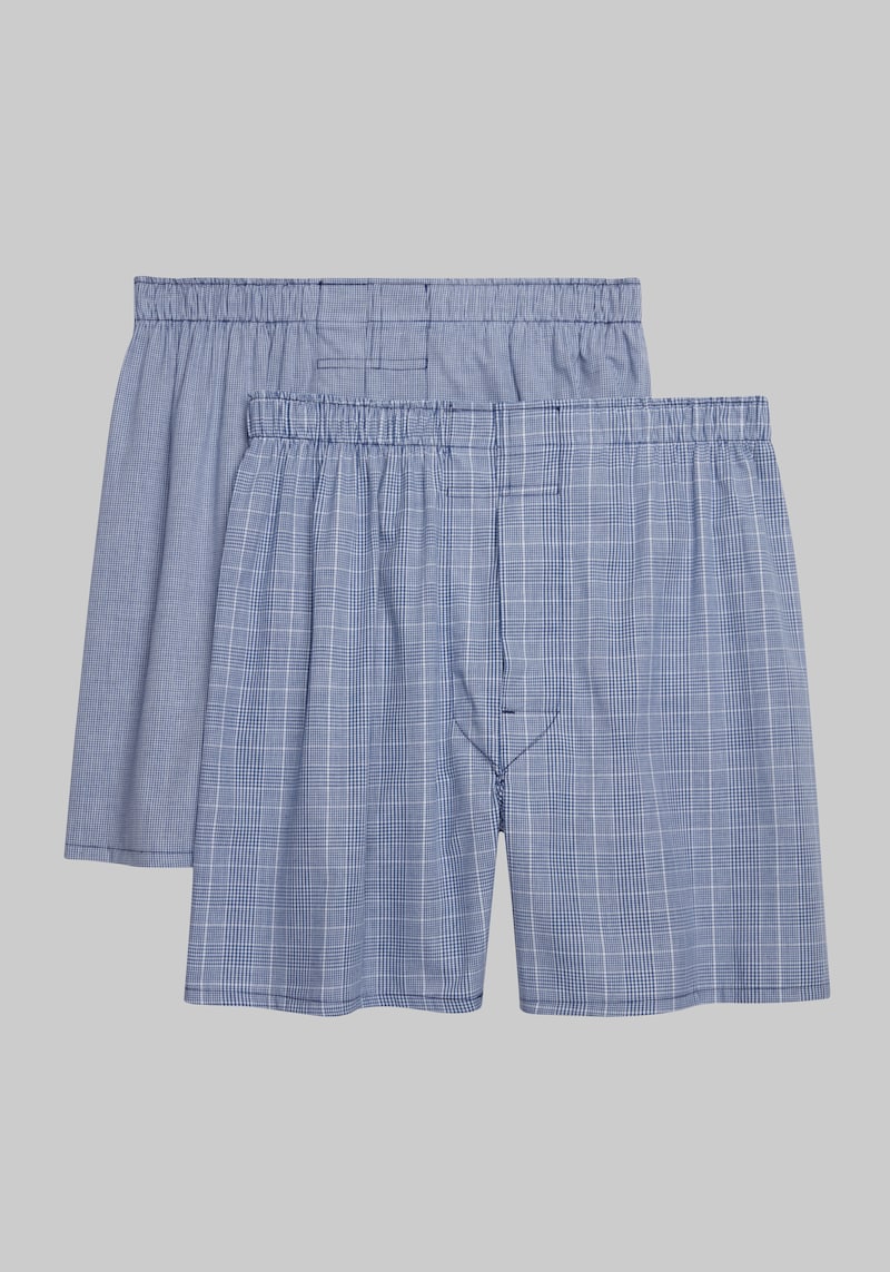 Men's Jos. A. Bank Plaid & Mini Check Woven Boxers, 2-Pack at Jos. A. Bank, Blue, Size Large