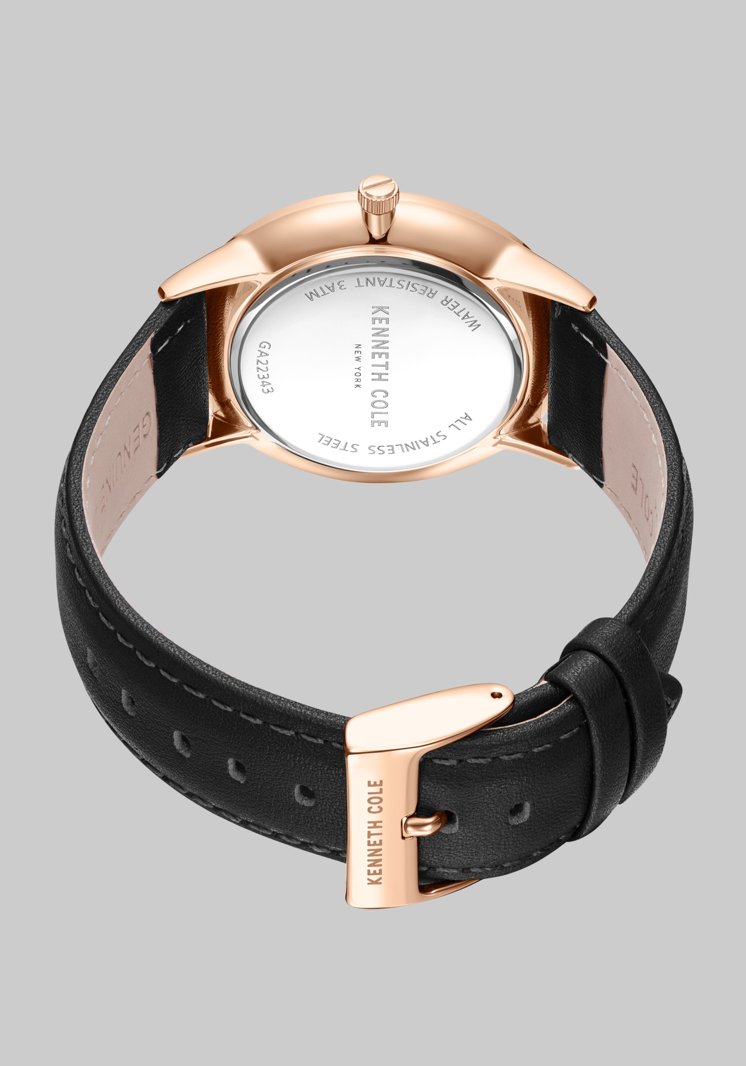 Kenneth Cole New York Rose Gold Tone With Leather Strap Watch