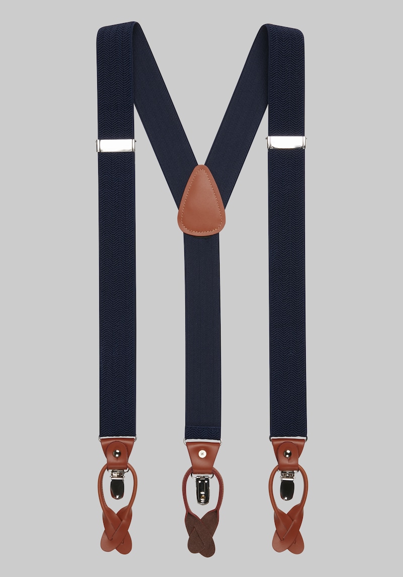 JoS. A. Bank Men's Textured Chevron Convertible Suspenders, Navy, One Size