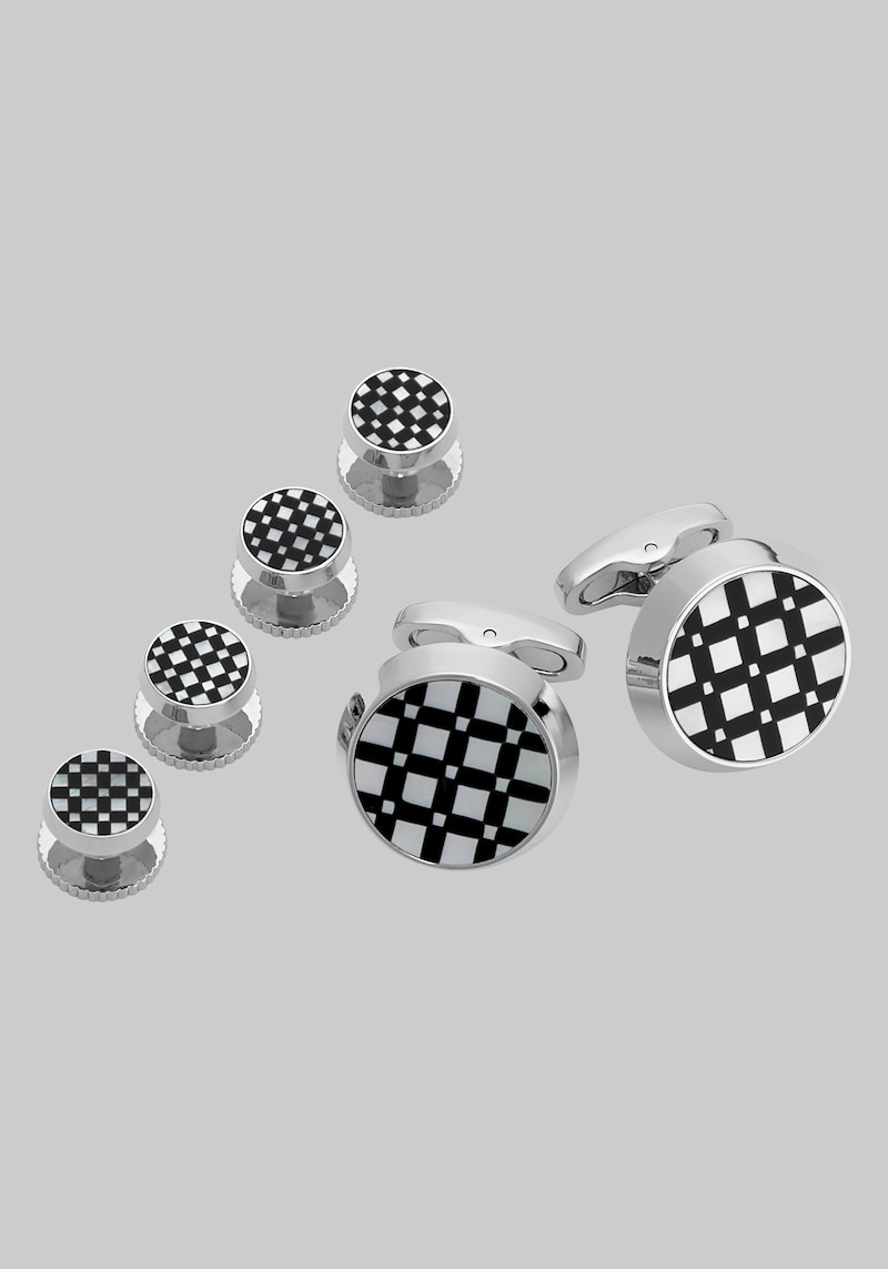 Men's Jos. A. Bank Mother Of Pearl and Onyx Cufflink & Stud Set at Jos. A. Bank, Metal Silver/Metals, Size One