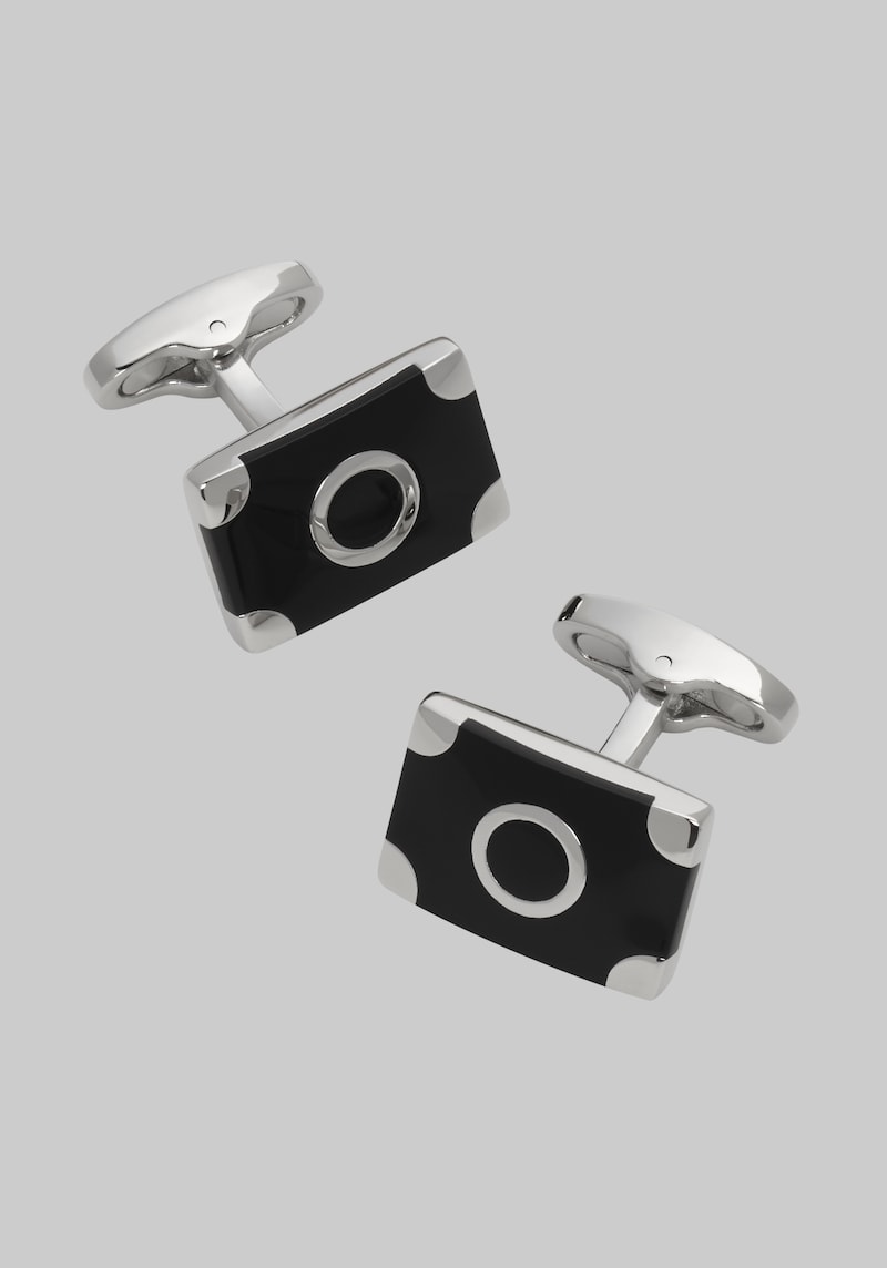 Men's Jos. A. Bank Black Stone & Circle Cufflinks at Jos. A. Bank, Metal Silver/Metals, Size One