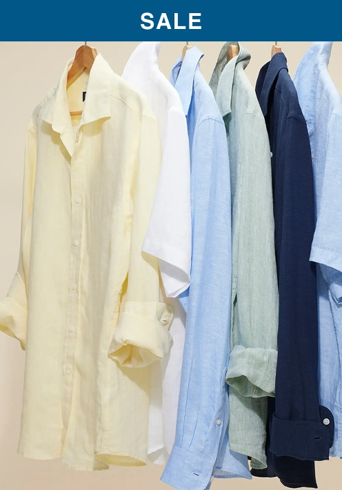 Rack of casual button-down shirts
