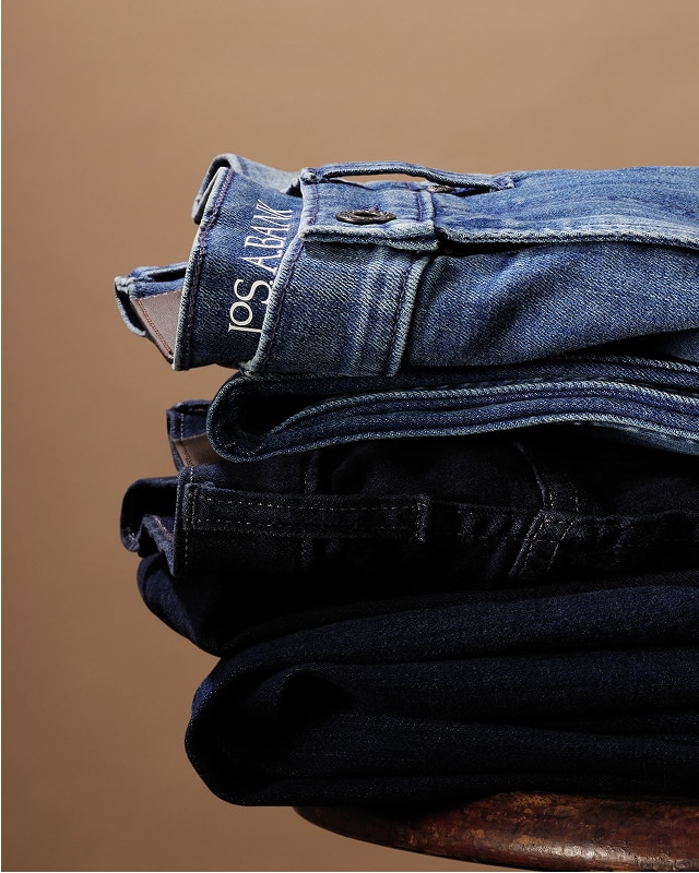 Stack of folded Jos. A. Bank jeans