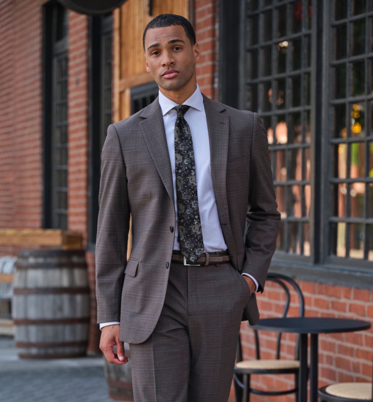 Man wearing a gray Traveler COOLMOTION suit