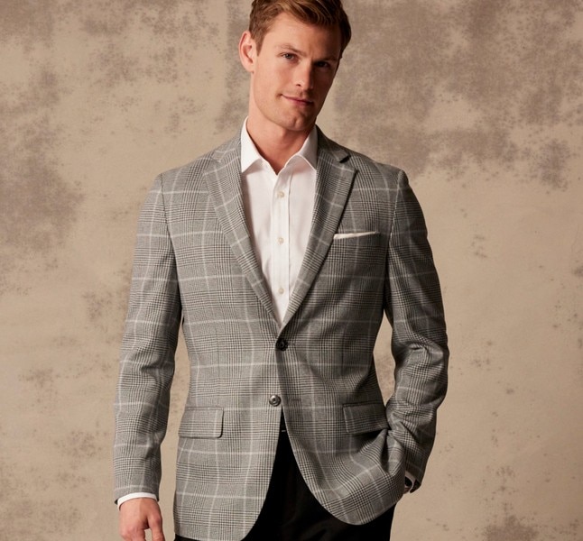 Man wearing a gray windowpane 1905 sportcoat