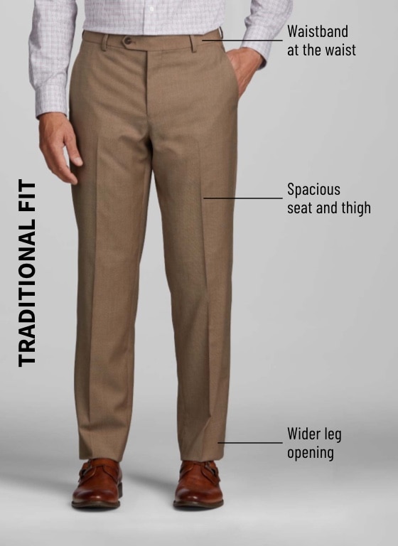 Slim Stretch Tailored Dress Pants - Khaki, Suit Pants