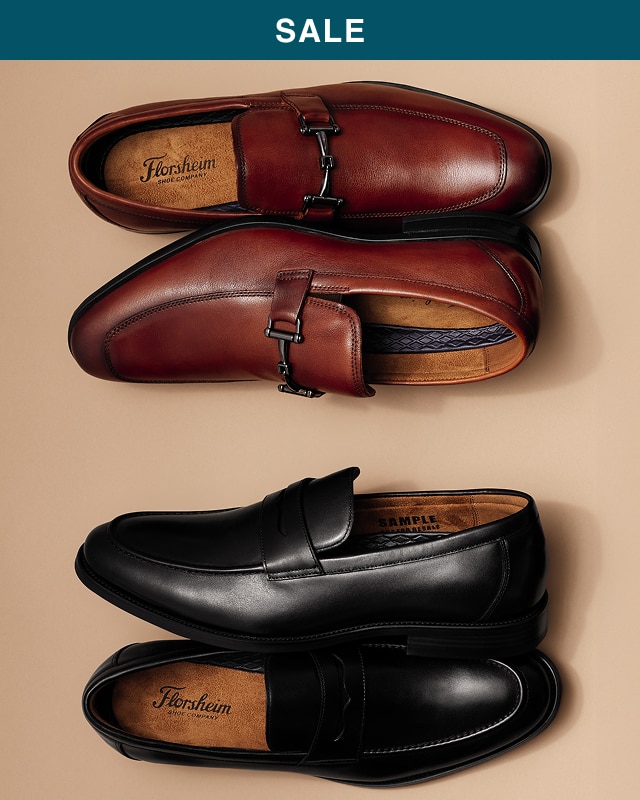Florsheim brown bit loafers and black penny loafers