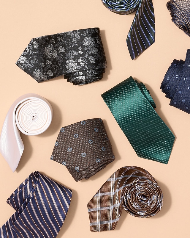 Assortment of neckties in various colors and patterns